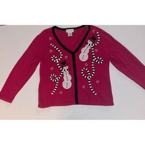 Mandal Bay Womens Large Christmas Holiday Snowman Cardigan Sweater Festive‎ Top